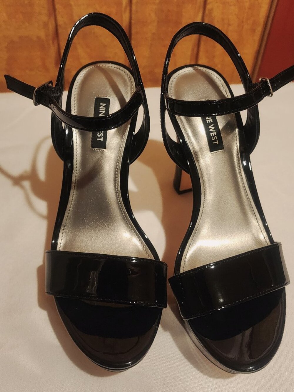 Nine West Solas Black Patent Platform Heels - Size 7M